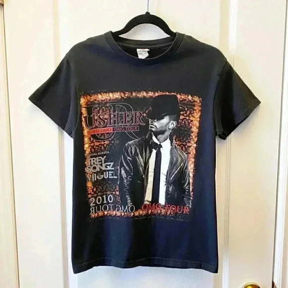 Usher 2010 OMG Concert Tour  Graphic Print Band T-shirt Black Size Small - Picture 3 of 16